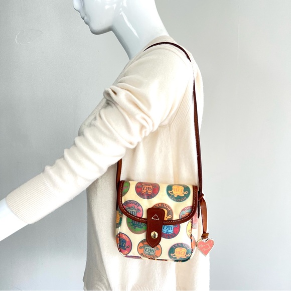 DOONEY & BOURKE Multicolor Coded Canvas Brown Leather Trim Convertible Crossbody - Picture 11 of 16